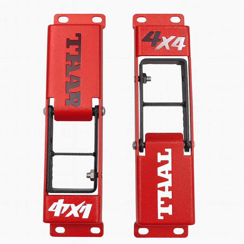 Two red metal brackets with 'T4AR' branding on a white background