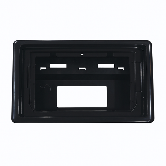 Black plastic tray on a white background