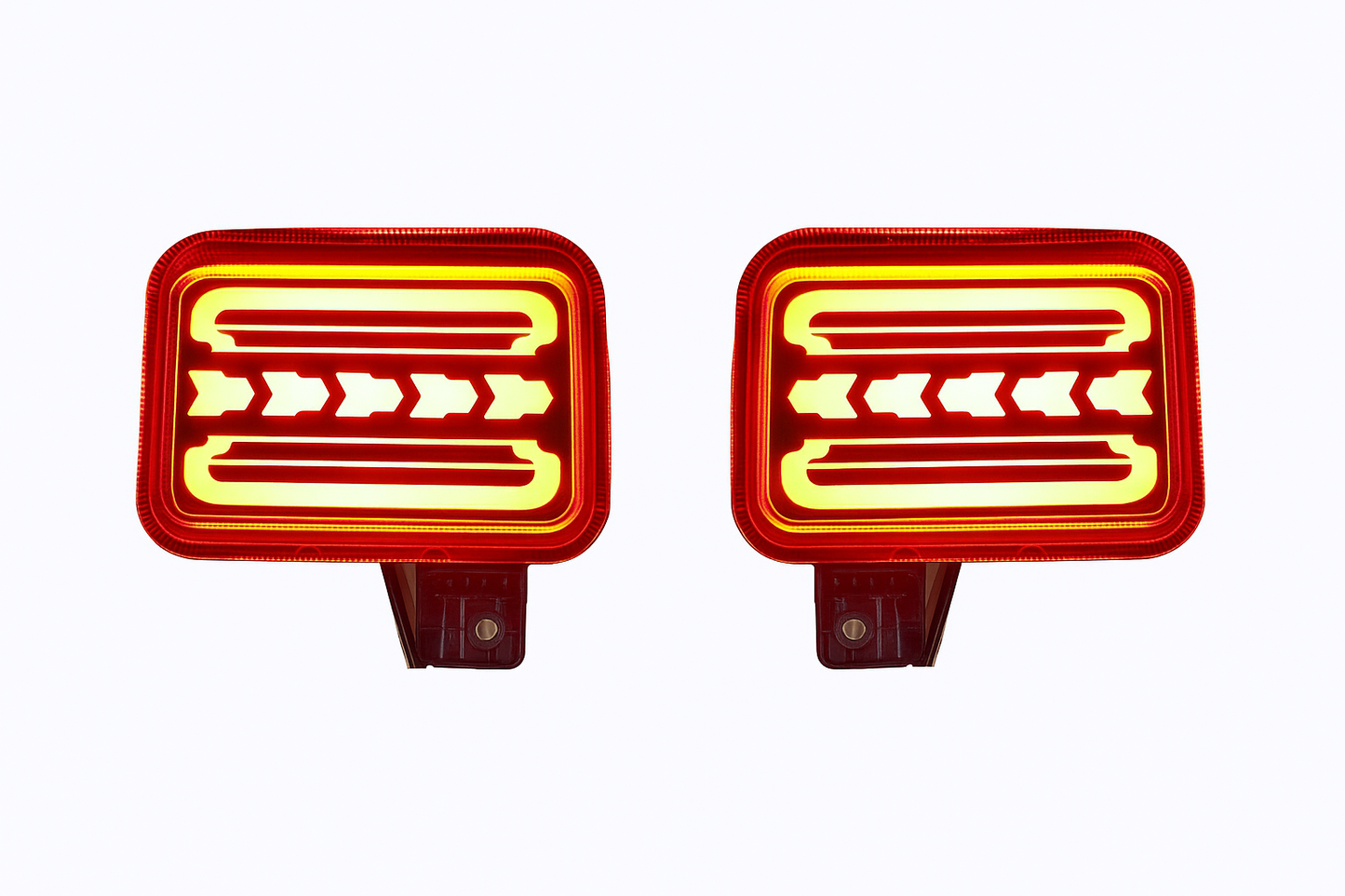Two red rectangular lights with a white background