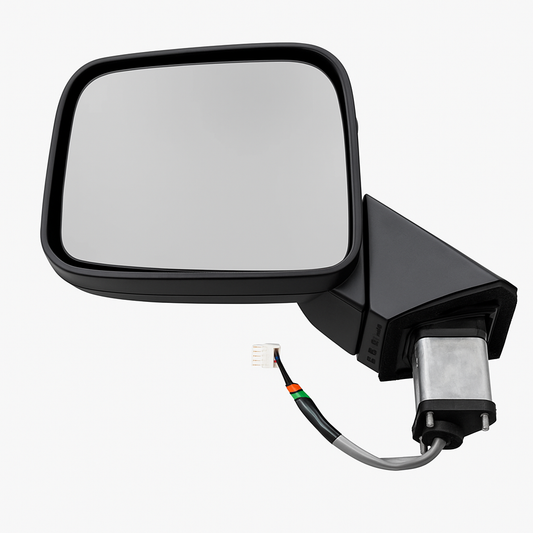 Car side mirror with wiring on a white background