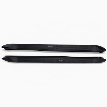 Two black car side steps on a white background