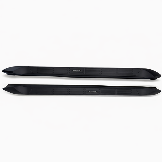 Two black car side steps on a white background