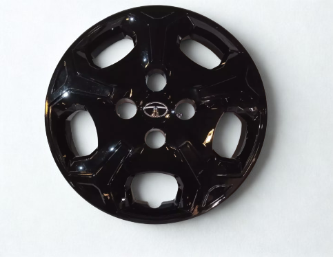 Black car hubcap with a brand logo on a white background