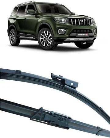 Green SUV with a close-up of wiper blades on a white background