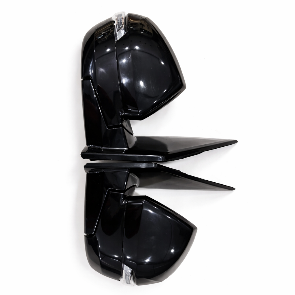 Black motorcycle side mirrors on a white background