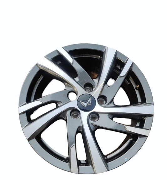 Car wheel rim with a brand logo on a white background