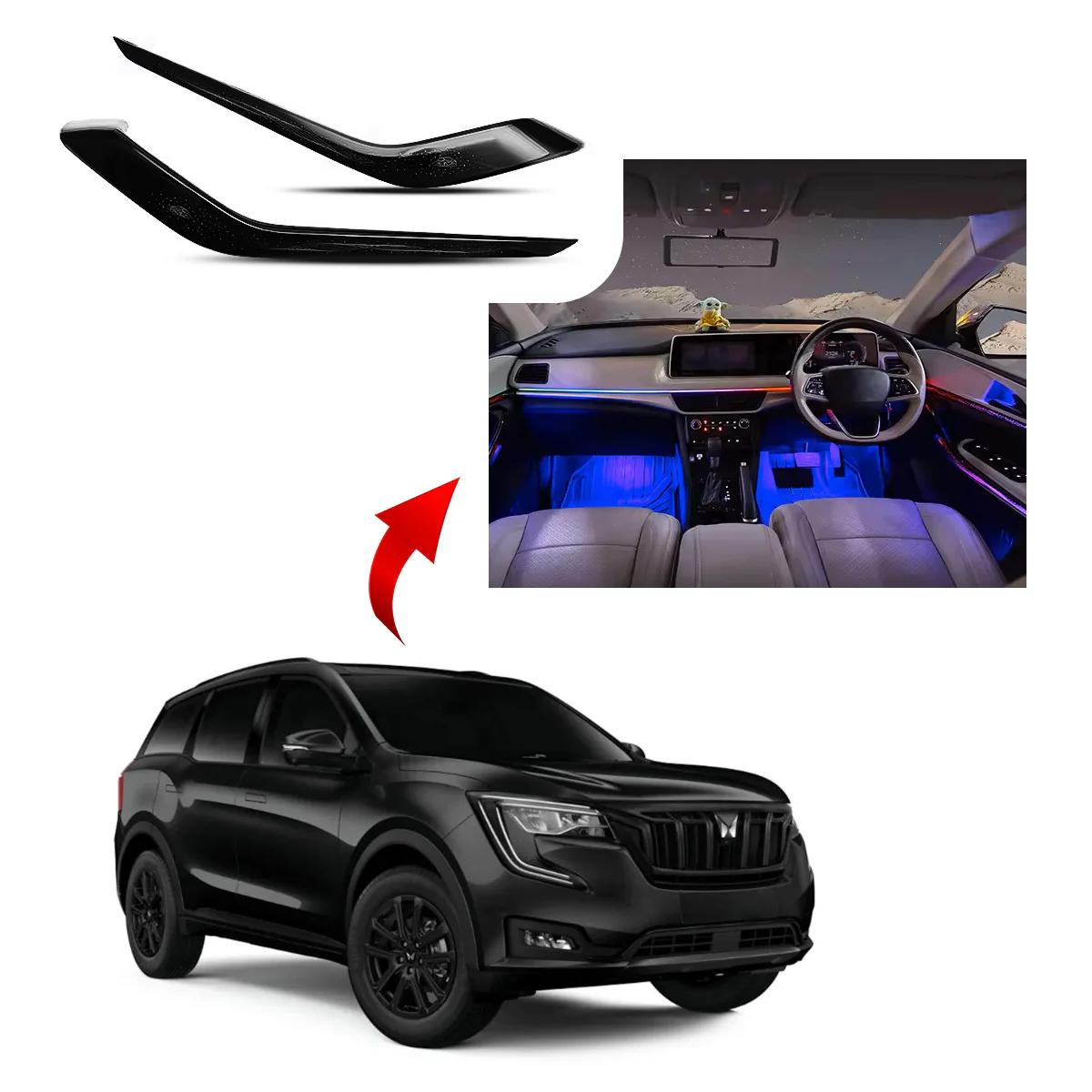 Car with LED lights, rain deflector, and car interior view on a white background